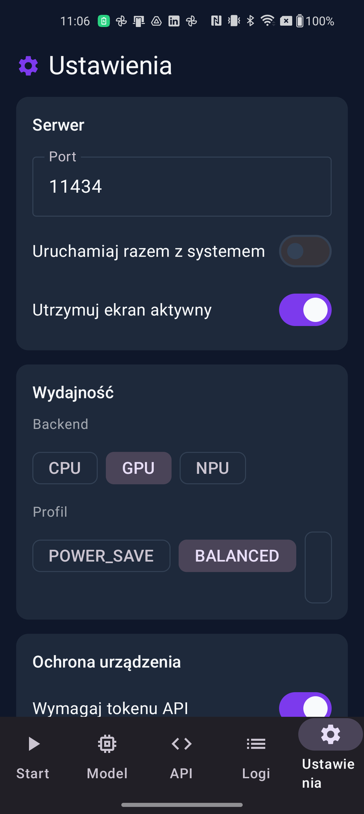Ekran Ustawienia